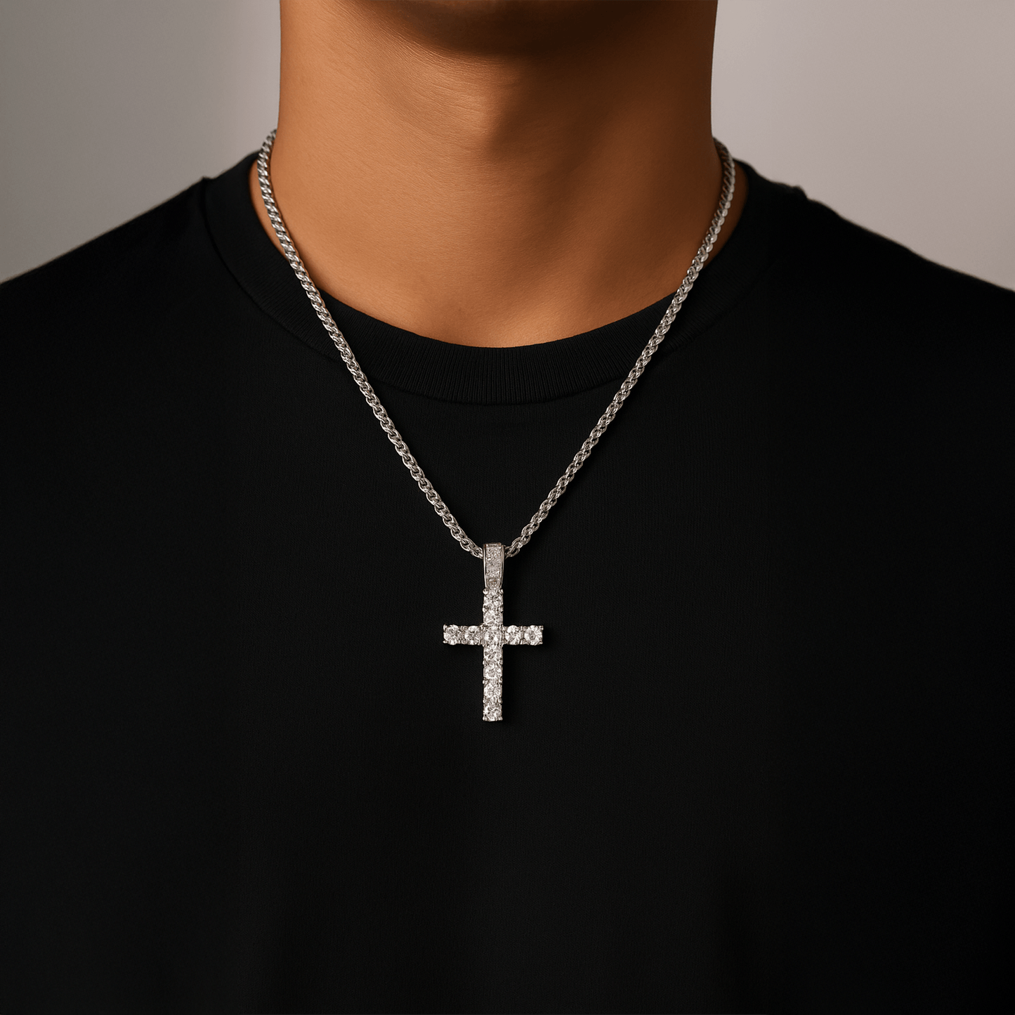 Silver Cross Necklace by 22DABE22® – unisex streetwear pendant with chain, bold urban faith-inspired fashion jewelry