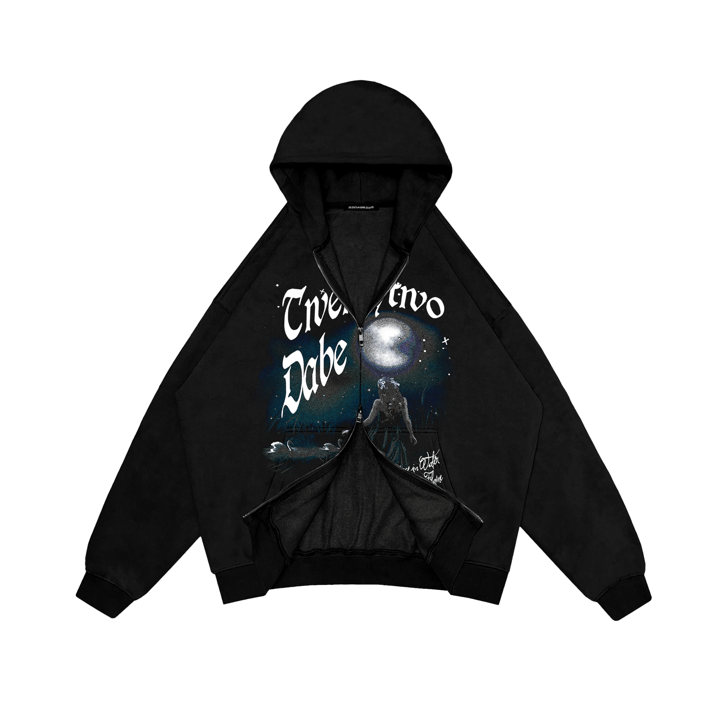 Zip Jacket Black 'Drowning in Water Burning in Flame' Graphic by 22DABE22® – Bold streetwear jacket with powerful graphic