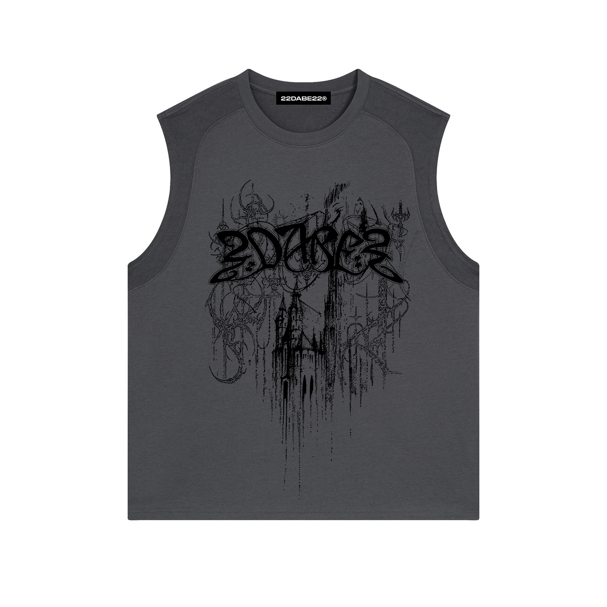 Castle Graphic Tanktop Grey/Black by 22DABE22® – Bold streetwear design for a trendy urban look