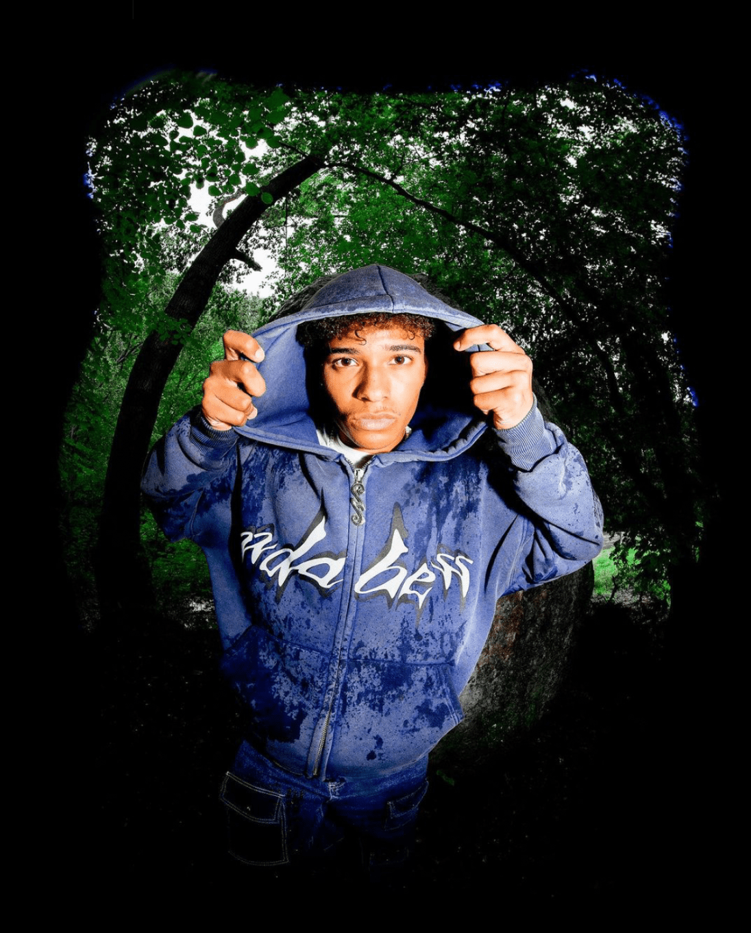 22DABE22® men's zip jacket in washed dark blue – modern streetwear outerwear, lightweight casual jacket with front zipper