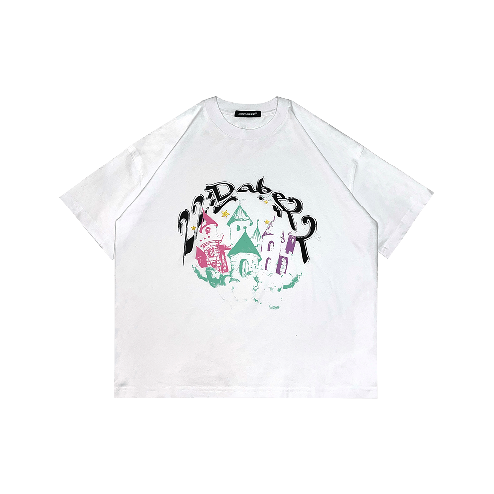 22DABE22® white T-shirt with 'Castle' graphic – men's streetwear tee, bold urban fashion style