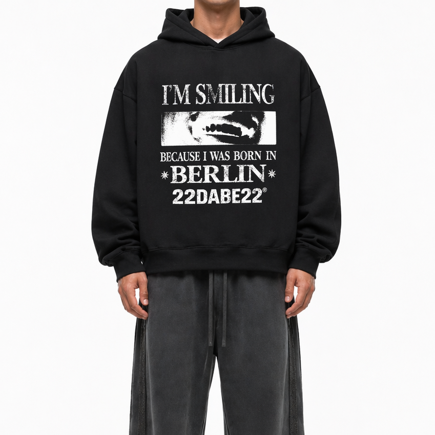 Born in Berlin Smiling Hoodie – Black