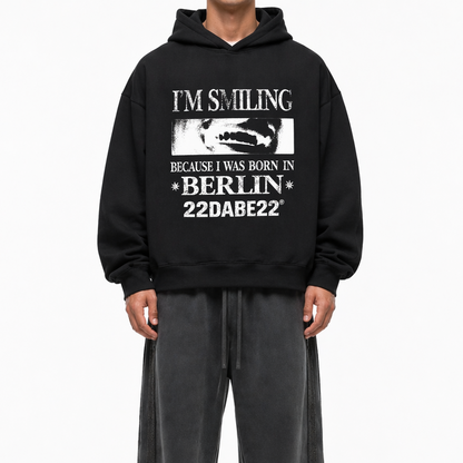 Born in Berlin Smiling Hoodie – Black