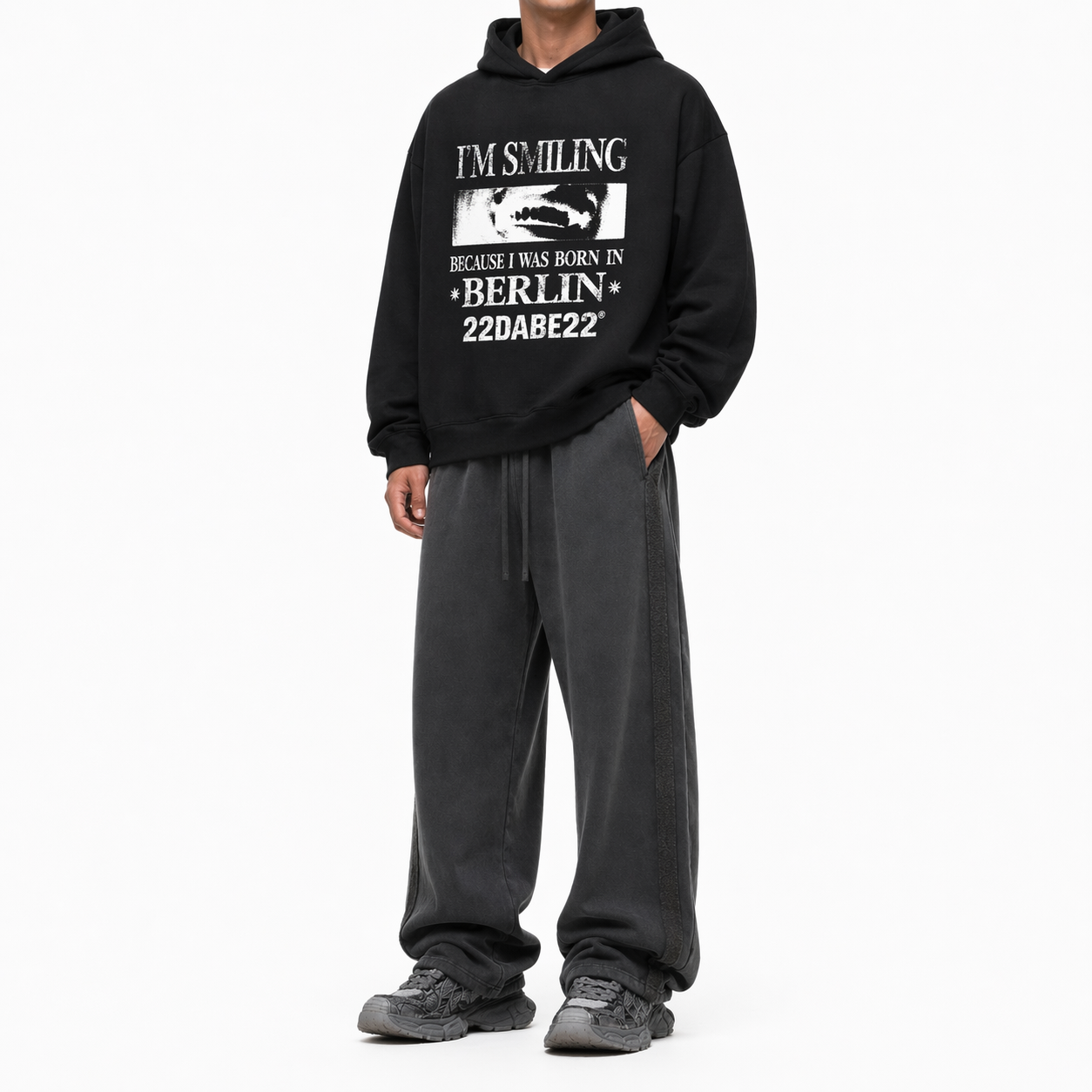 Born in Berlin Smiling Hoodie – Black