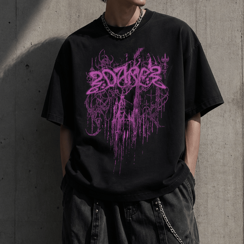Black / Magenta Castle T-Shirt by 22DABE22® - 22DABE22®