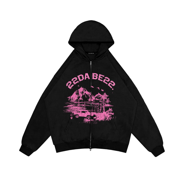 Double Zip Jacket Black Forest Pink Graphic