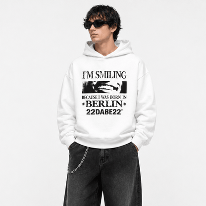 Born in Berlin Smiling Hoodie – White - 22DABE22®
