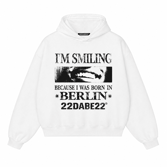 Born in Berlin Smiling Hoodie – White - 22DABE22®