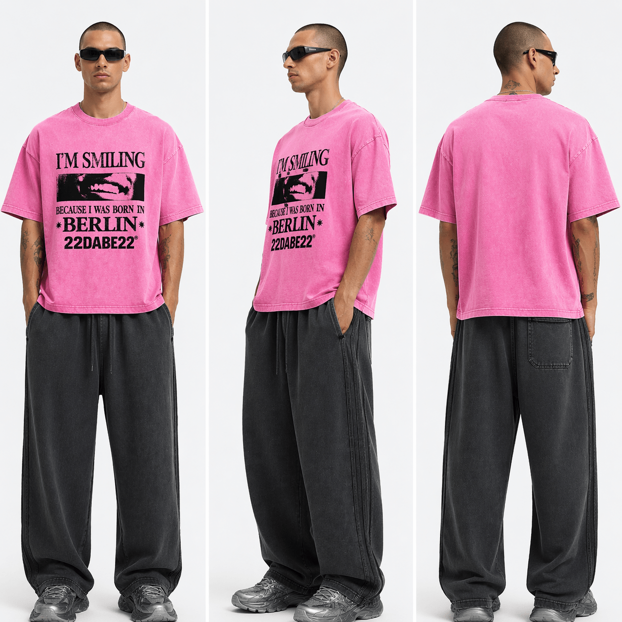 Born in Berlin Smiling T-Shirt – Washed Pink - 22DABE22®