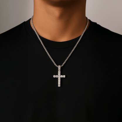 Silver Cross Necklace by 22DABE22® – unisex streetwear pendant with chain, bold urban faith-inspired fashion jewelry
