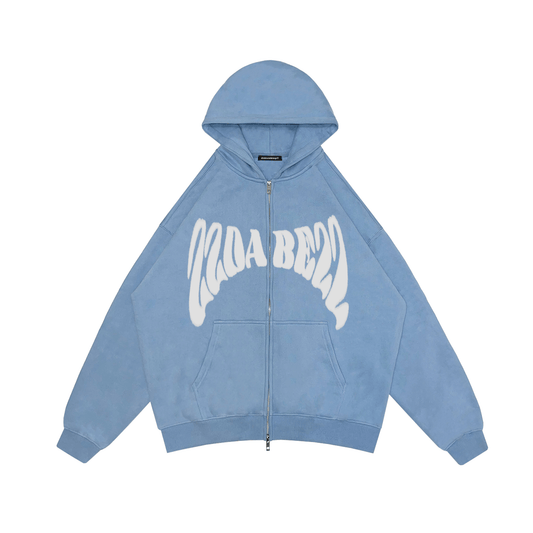 Double Zip Jacket Baby Blue by 22DABE22® – Stylish and comfortable streetwear jacket in soft baby blue color