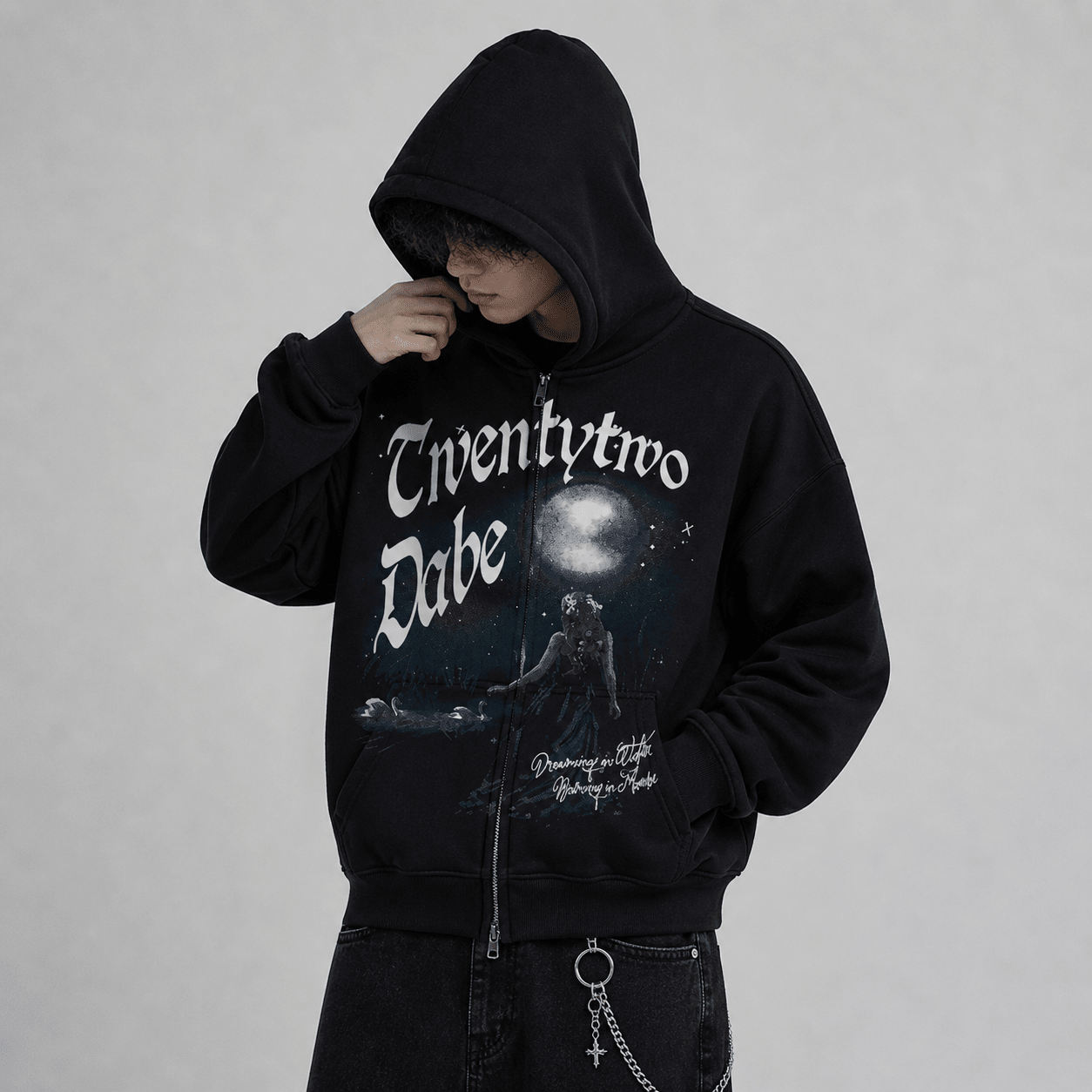 Double Zip Jacket Black ''Drowning in water burning in flame'' Graphic - 22DABE22®