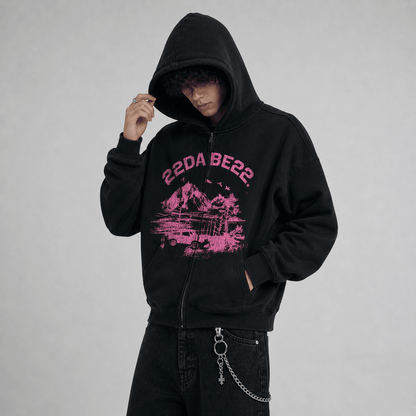 Double Zip Jacket Black Forest Pink Graphic - 22DABE22®
