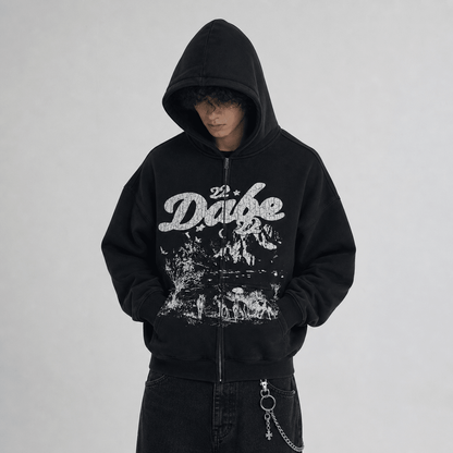 Double Zip Jacket Black Savanna White Print - 22DABE22®