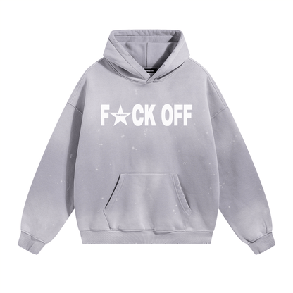Grey 'F*UCK OFF' Hoodie by 22DABE22® – bold streetwear hoodie with graphic, unisex urban fashion for confident, edgy style
