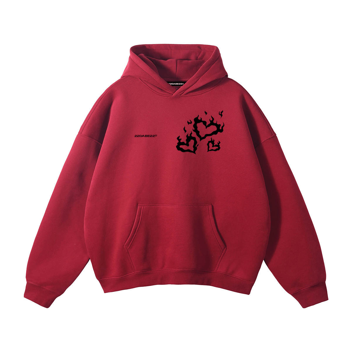 Red Hearts Hoodie by 22DABE22® – bold streetwear hoodie with heart graphic, unisex urban fashion for love-inspired style