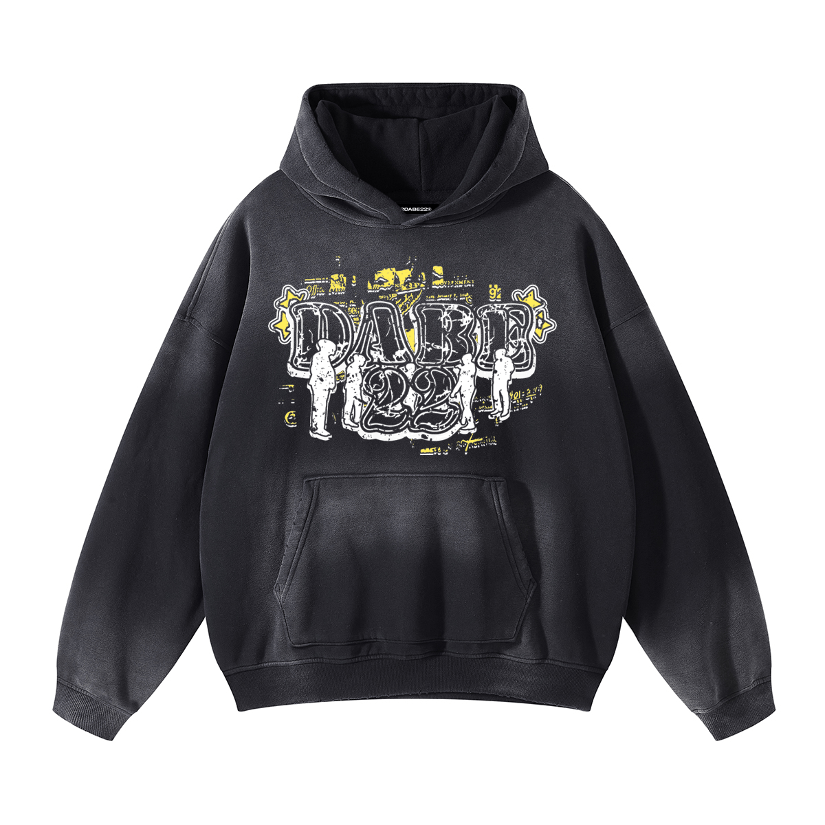 Washed Black Hoodie by 22DABE22® – Classic streetwear hoodie with worn-in look for urban style
