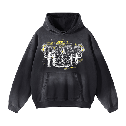 Washed Black Hoodie by 22DABE22® – Classic streetwear hoodie with worn-in look for urban style