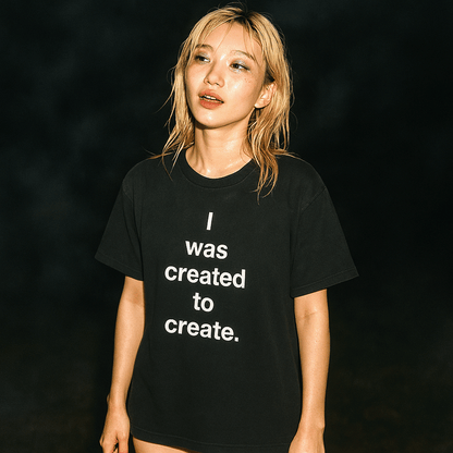 I WAS CREATED TO CREATE’ T-Shirt by 22DABE22® – motivational streetwear tee, unisex urban fashion for creative minds