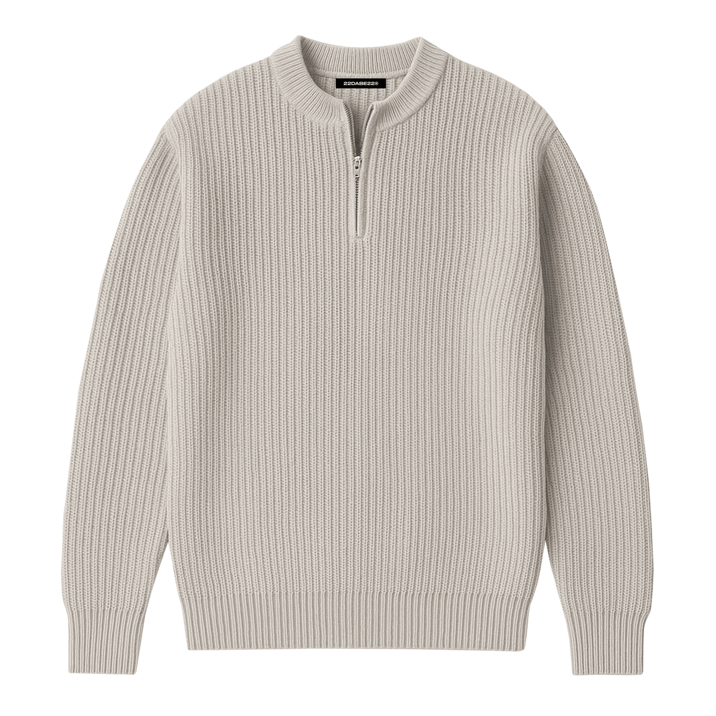 Knit Quarter Zip by 22DABE22® – light grey streetwear pullover, unisex urban fashion for comfortable, stylish layering