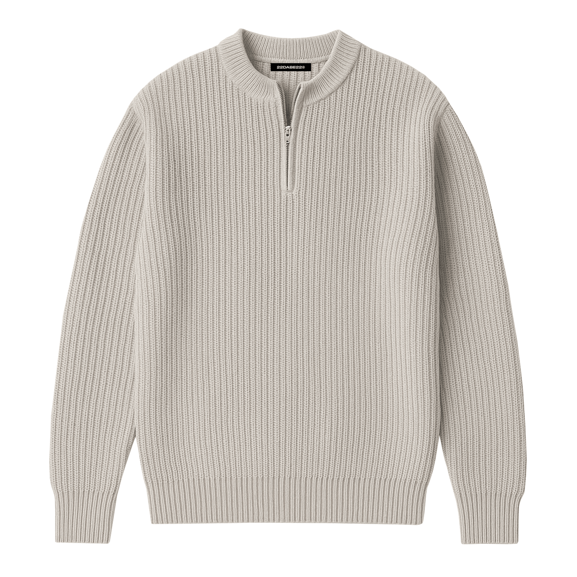Knit Quarter Zip by 22DABE22® – light grey streetwear pullover, unisex urban fashion for comfortable, stylish layering