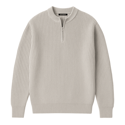 Knit Quarter Zip by 22DABE22® – light grey streetwear pullover, unisex urban fashion for comfortable, stylish layering