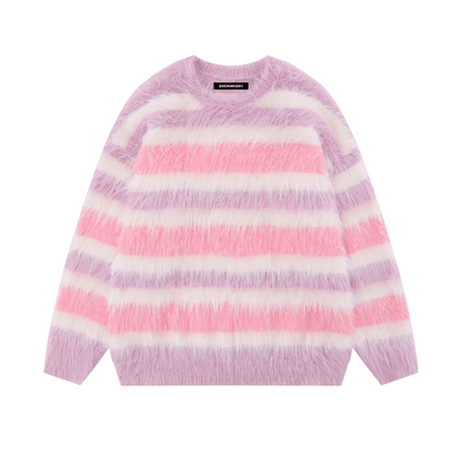 Pink Knitsweater Mohair Style by 22DABE22® – cozy streetwear sweater, unisex urban fashion for soft, stylish warmth