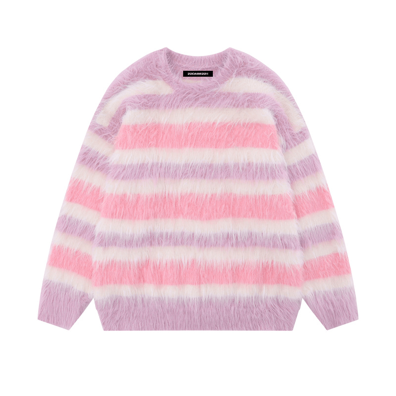 Pink Knitsweater Mohair Style by 22DABE22® – cozy streetwear sweater, unisex urban fashion for soft, stylish warmth