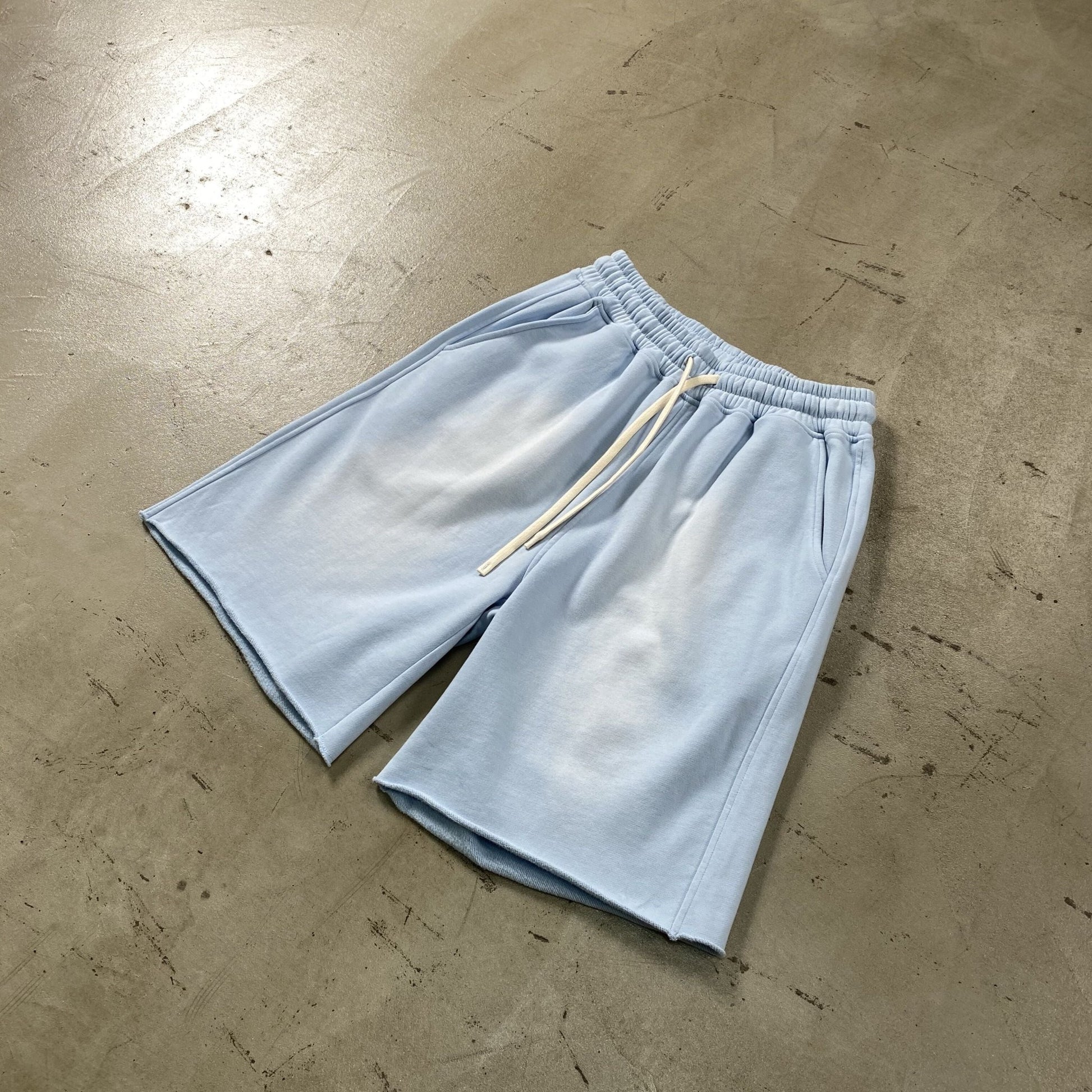 Premium Washed Basic Baby Blue Shorts by 22DABE22® – Fresh and comfortable streetwear shorts with a soft baby blue hue