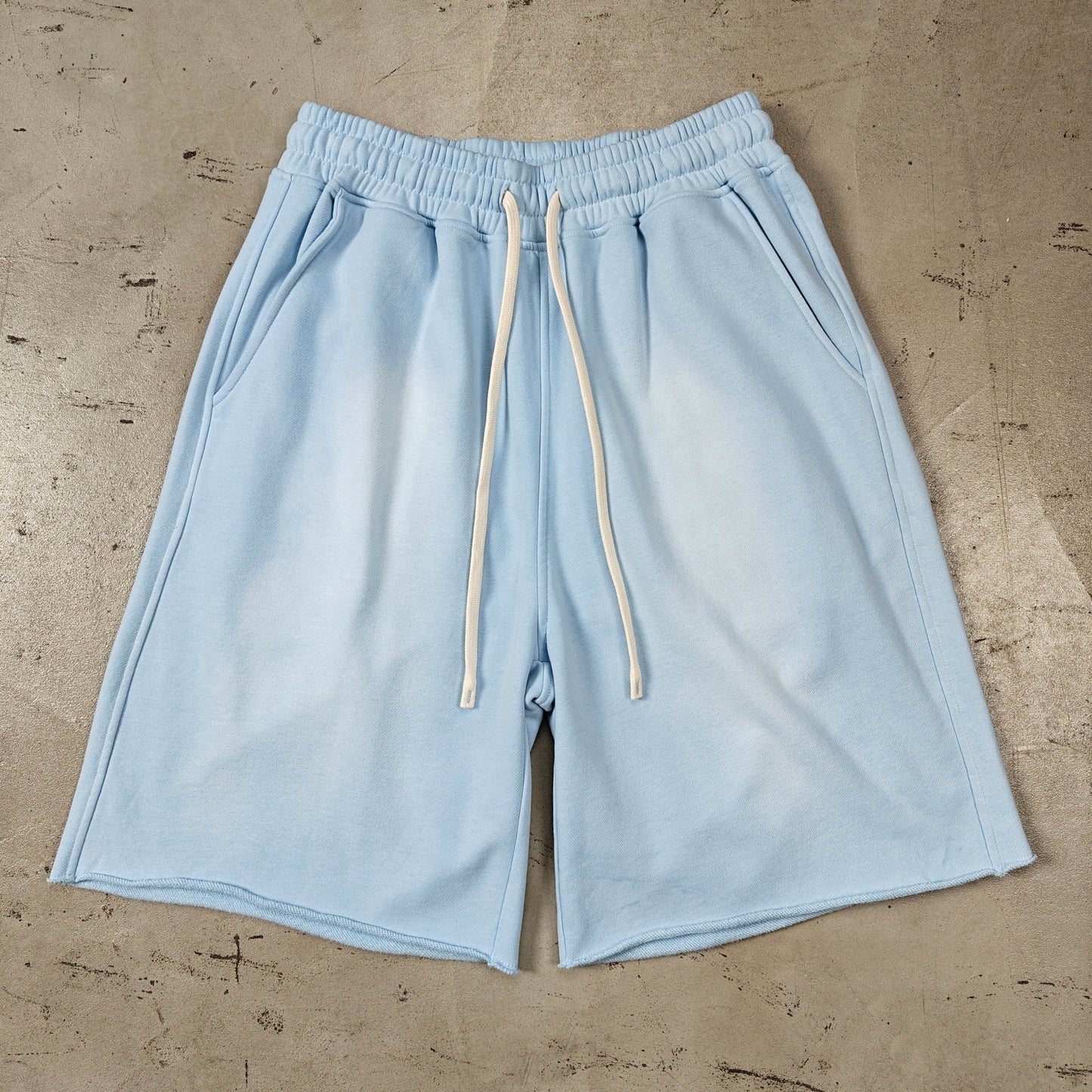 Premium Washed Basic Baby Blue Shorts by 22DABE22® – Fresh and comfortable streetwear shorts with a soft baby blue hue
