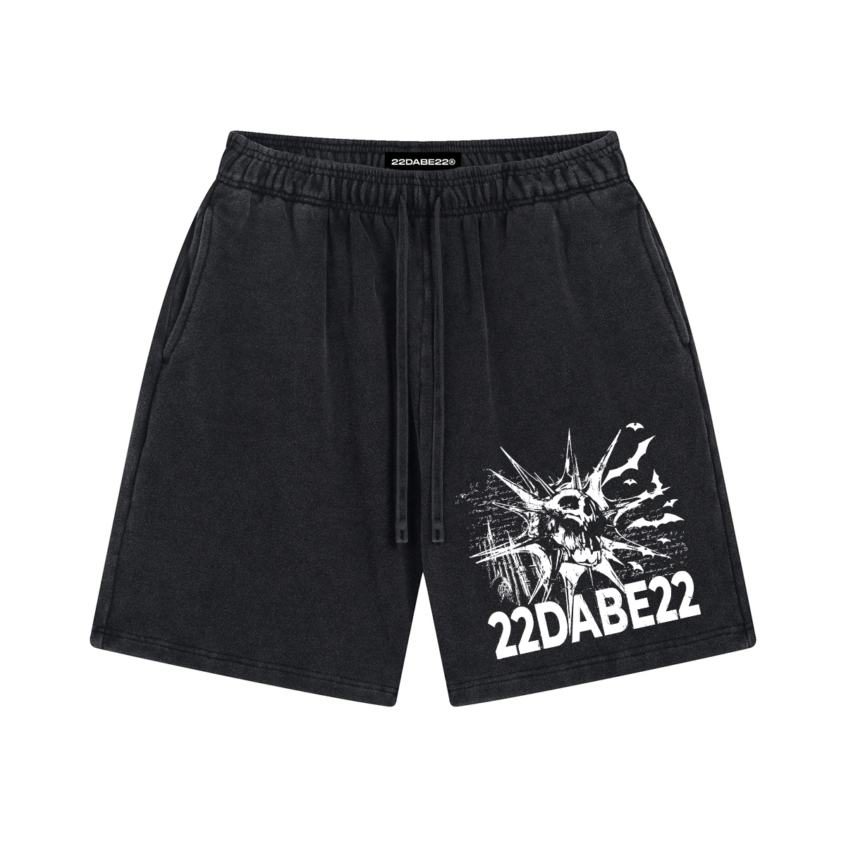 Washed Black Shorts by 22DABE22® – casual streetwear shorts, unisex urban fashion for relaxed, versatile summer style