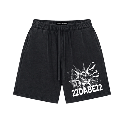 Washed Black Shorts by 22DABE22® – casual streetwear shorts, unisex urban fashion for relaxed, versatile summer style
