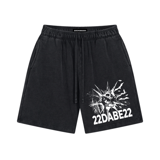 Washed Black Shorts by 22DABE22® – casual streetwear shorts, unisex urban fashion for relaxed, versatile summer style