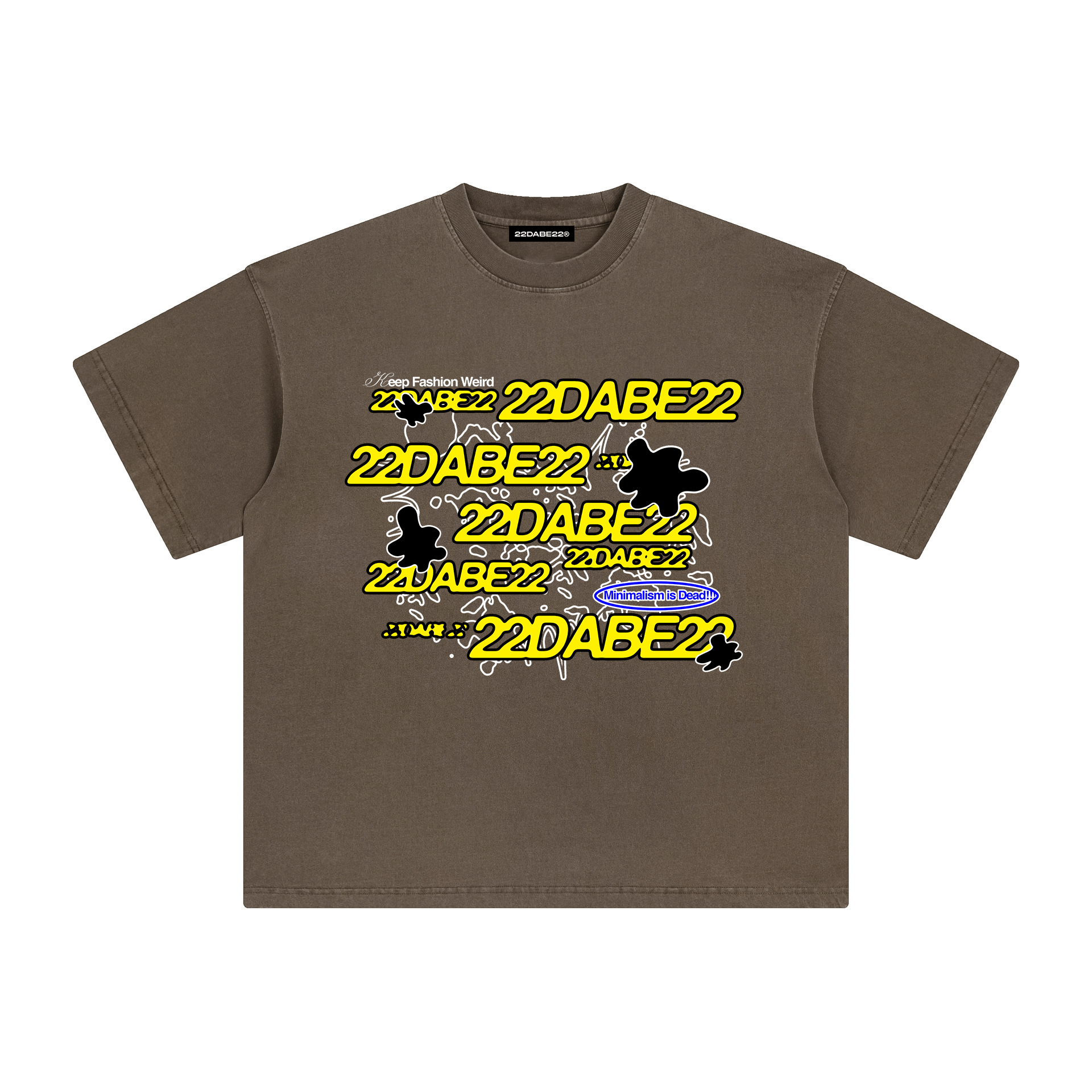 KEEP FASHION WEIRD T-Shirt Brown/Yellow by 22DABE22® – Graphic streetwear tee for bold urban fashion