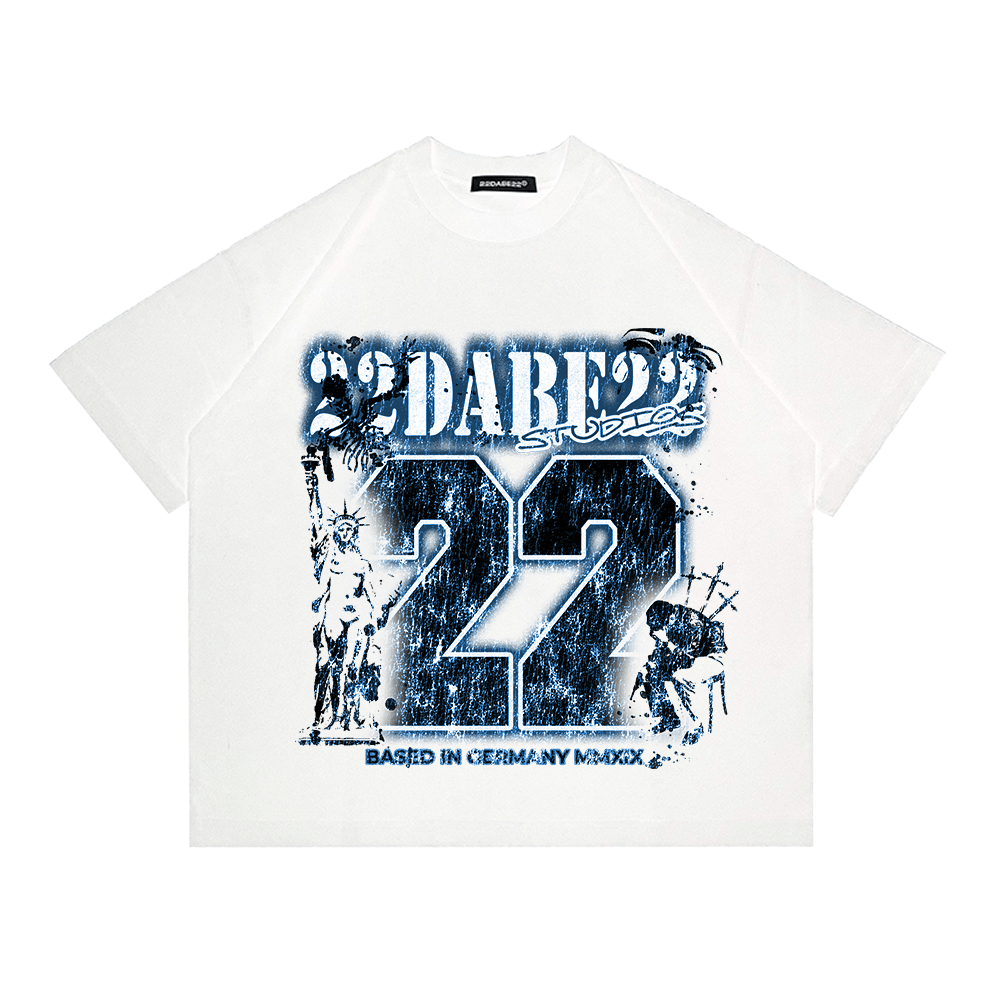 STUDIOS T-Shirt White/Blue by 22DABE22® – Clean streetwear tee with modern graphic for bold urban fashion