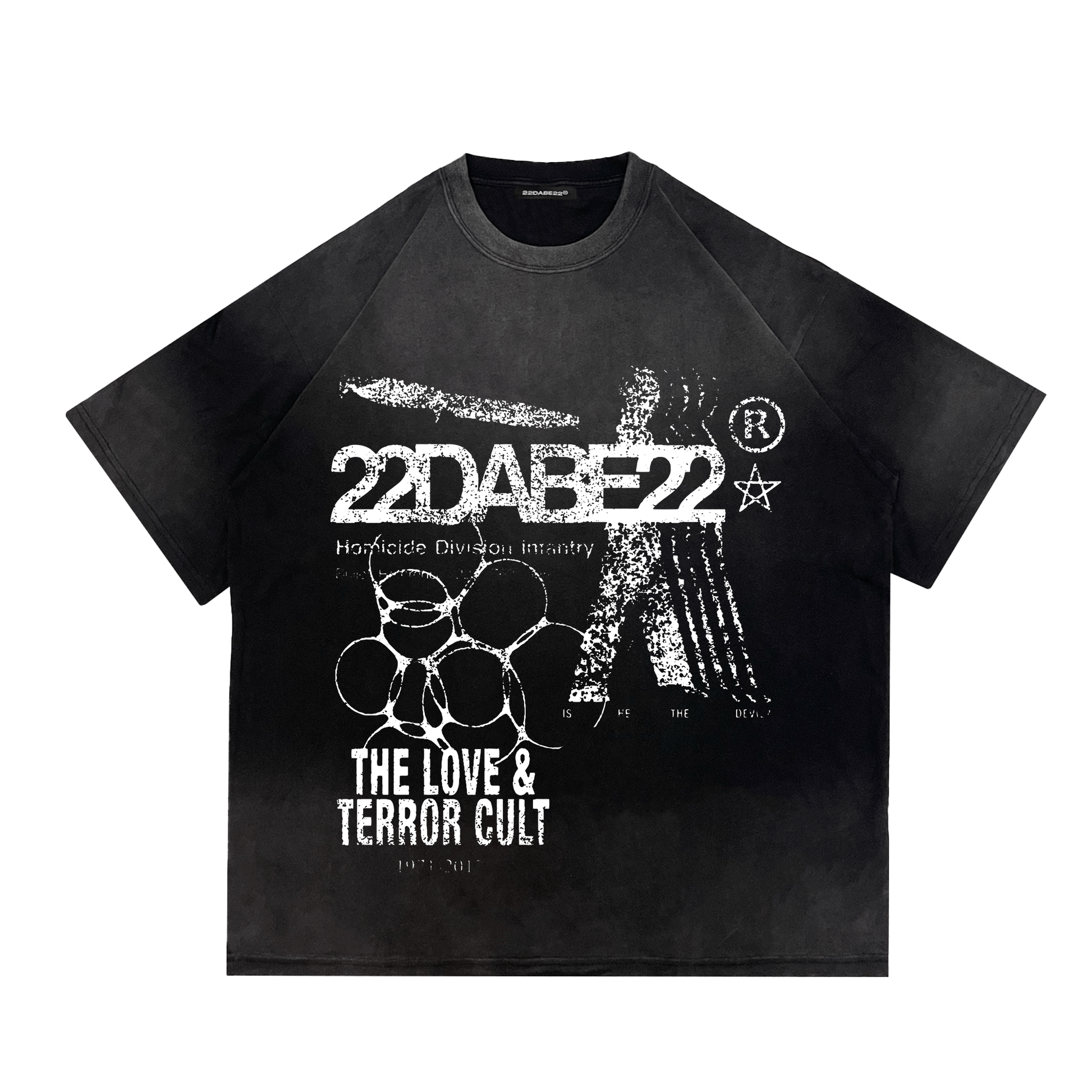 Black 'Terror' T-Shirt by 22DABE22® – Bold graphic streetwear tee with edgy design for urban style
