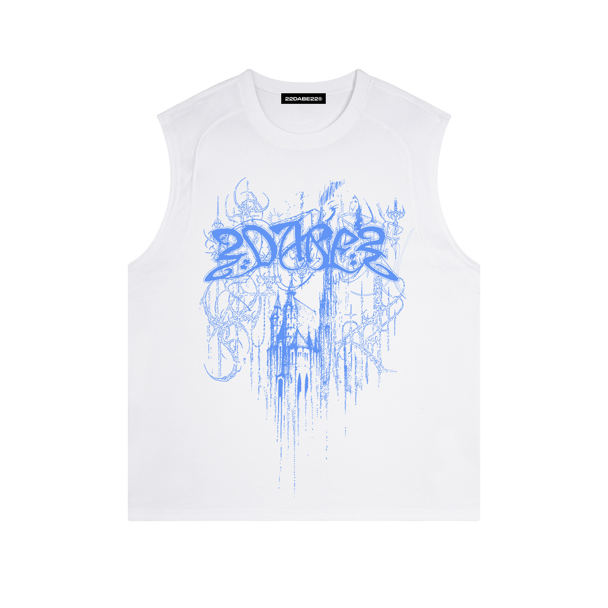 Castle Graphic Tanktop White/Blue by 22DABE22® – Bold streetwear design for fresh urban style