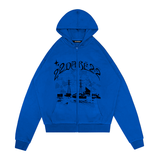 22DABE22® royal blue zip jacket with Basic Atomic design – men's streetwear outerwear, trendy casual jacket for urban fashion