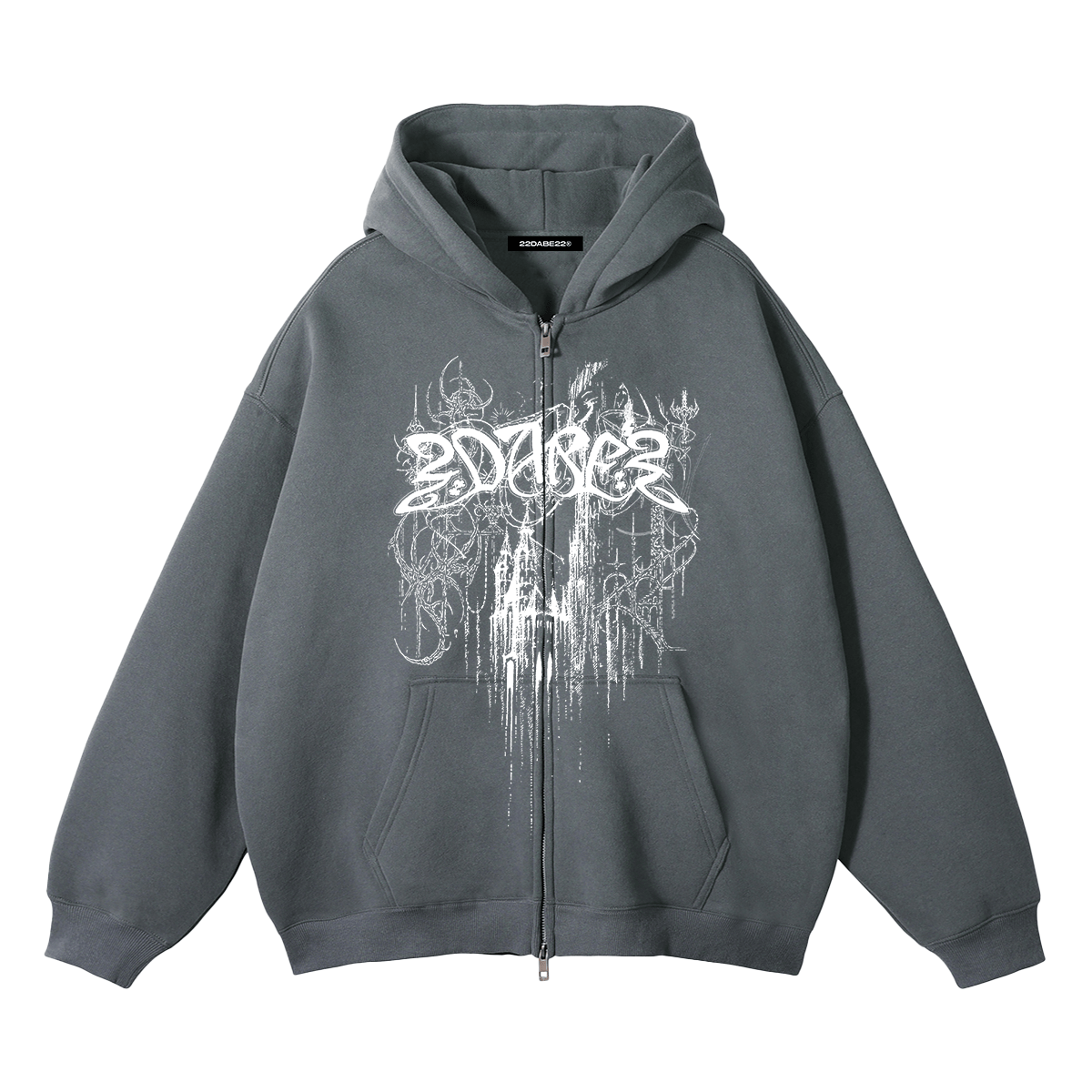 Dark Grey Castle Zip Jacket by 22DABE22® – Stylish streetwear jacket with bold graphic for modern urban fashion