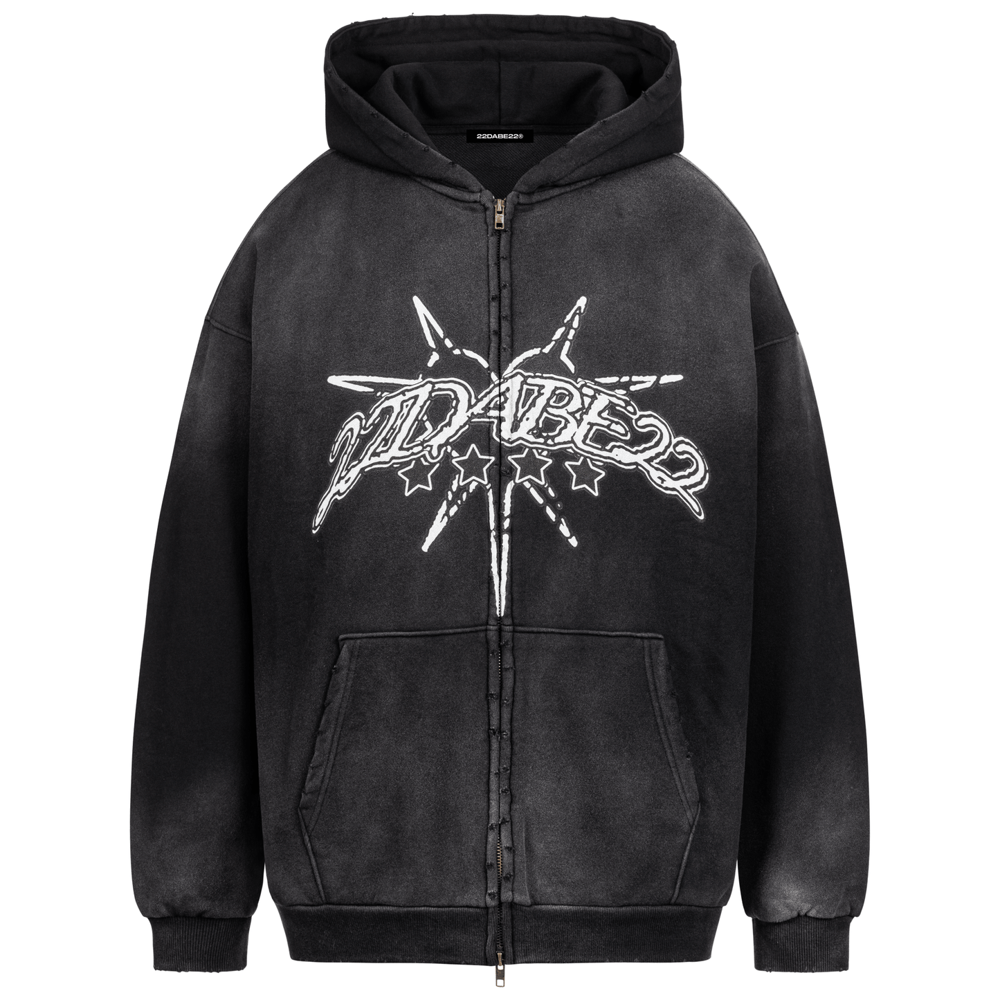 Frosted Black Zip Jacket by 22DABE22® – Stylish streetwear jacket with a sleek design for contemporary urban fashion