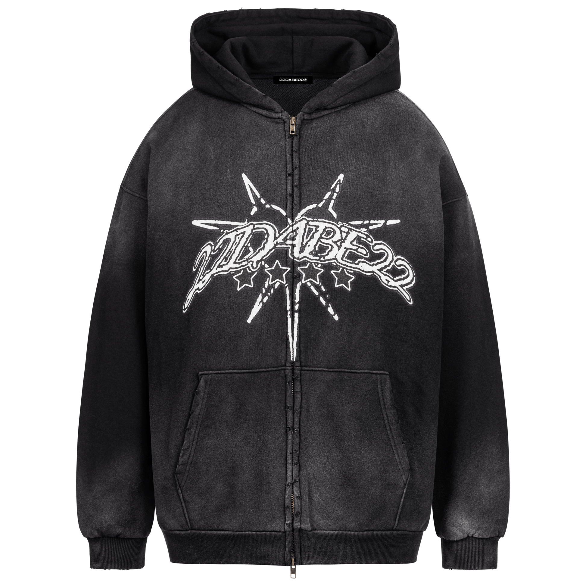 Frosted Black Zip Jacket by 22DABE22® – Stylish streetwear jacket with a sleek design for contemporary urban fashion