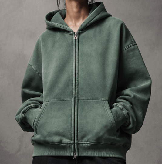Zip Jacket Washed Basic Bottle Green - 22DABE22®