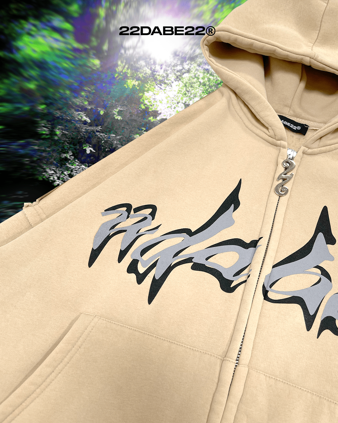Zip Jacket Washed Beige by 22DABE22® – Stylish beige zip-up jacket with a washed, vintage look