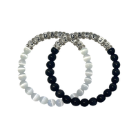 Two Glass Pearl Bracelets by 22DABE22, one in black and the other in white, featuring shimmering glass pearls on a stretchy elastic band. Perfect for elevating your style, formal events or everyday wear. Handcrafted with high-quality materials.